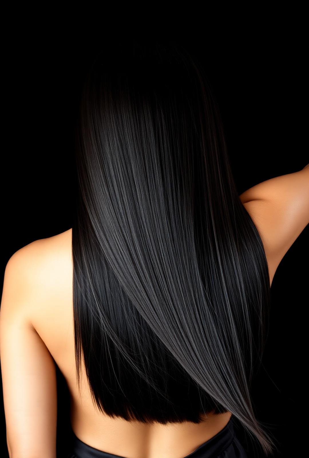 Glossy keratin straightened long hair