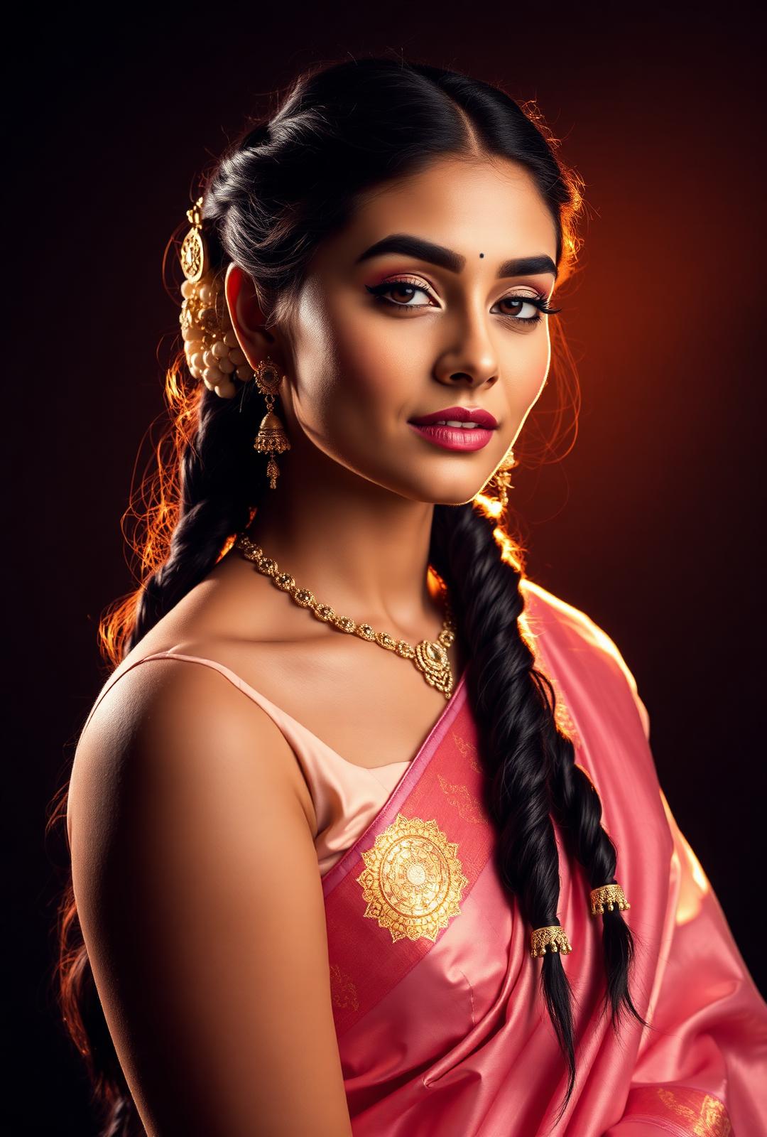 Traditional party makeup with braided hair